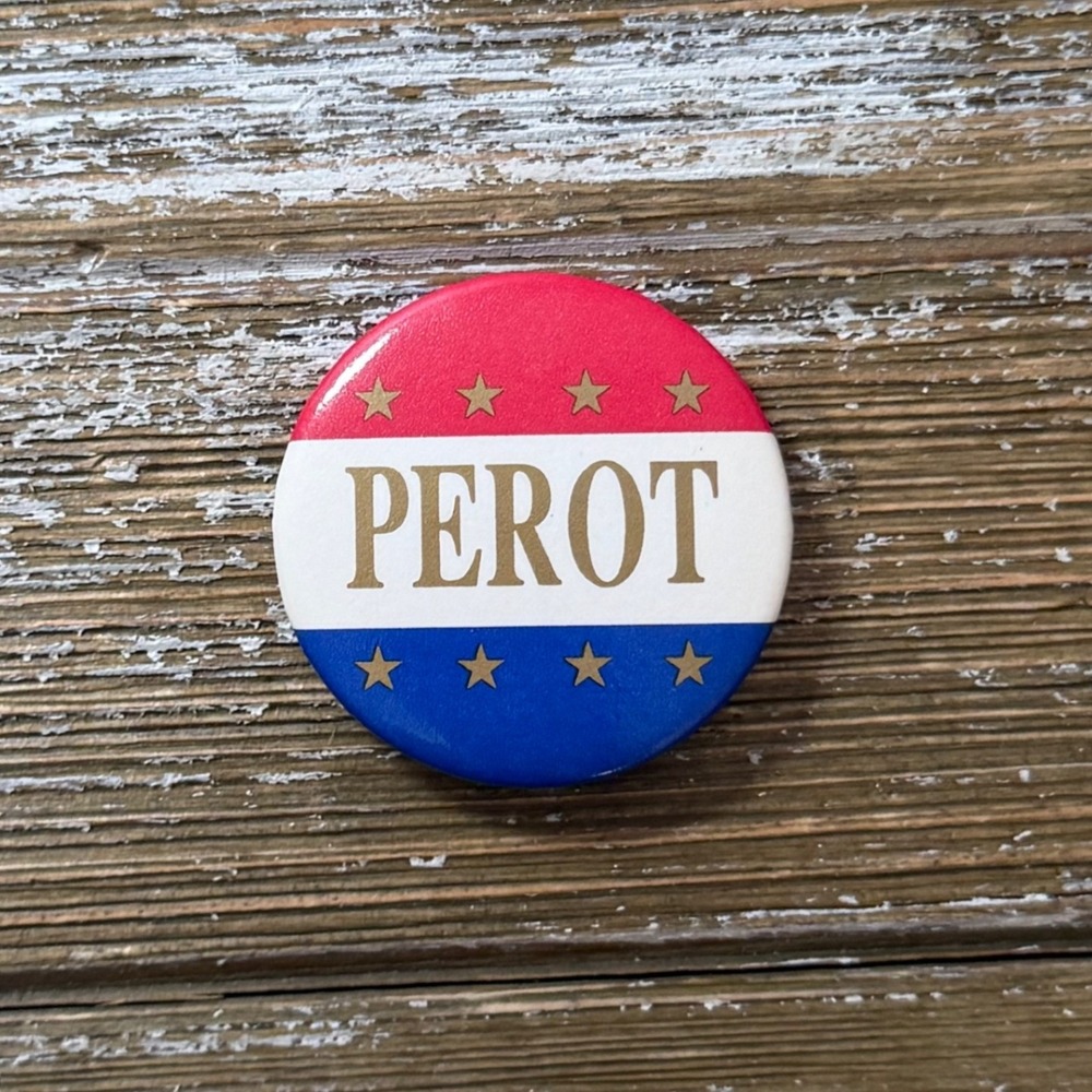 Vintage Ross Perot 1992 Presidential Campaign Button Pin Red White Blue Stars